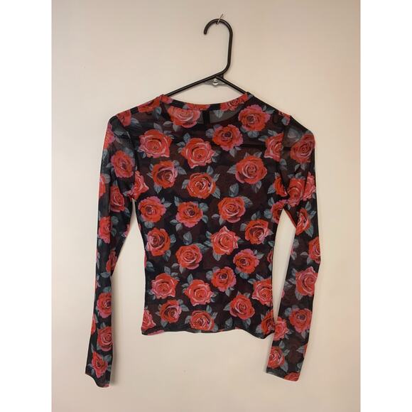 Mesh Blouse Sheer Floral Fairy Grunge Rocker Punk Goth Edgy Womens Size XS - Picture 3 of 9